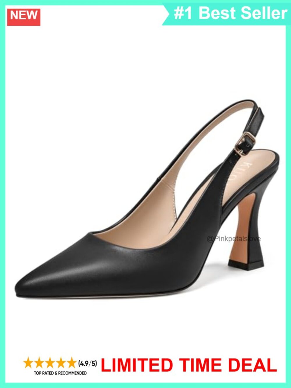 Slingback Heels Pointed Toe 3.5in Stiletto Pumps Faux Leather Dress Shoes